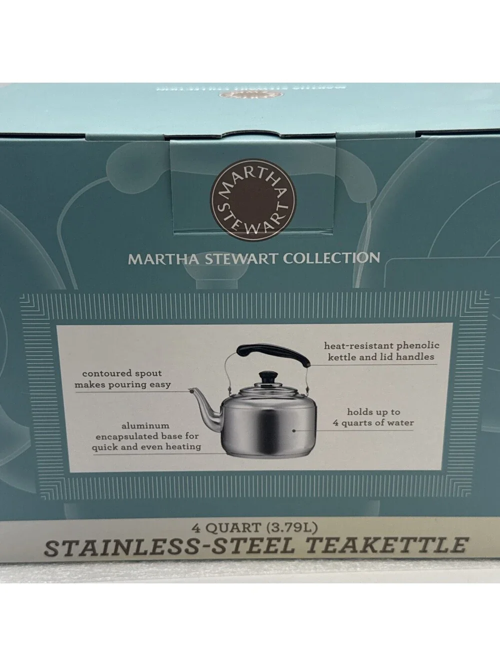 Martha Stewart 2009 -4 Qt Stainless Steel Tea Pot Teakettle Macy's New In Box